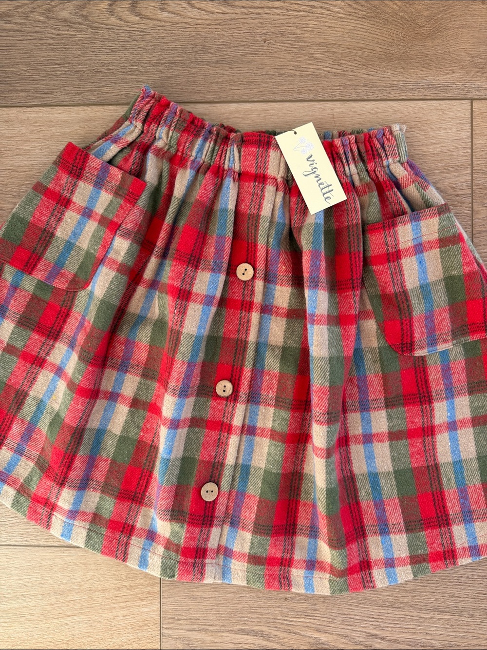 GIRLS NWT Red & Green Plaid Button Skirt